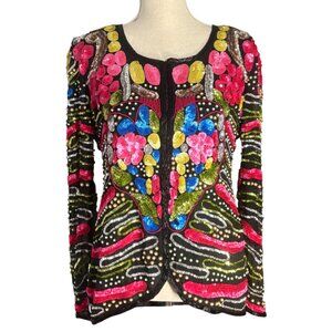 vintage Swee Lo sequin heart jacket M medium 80s beaded sparkle colorful top